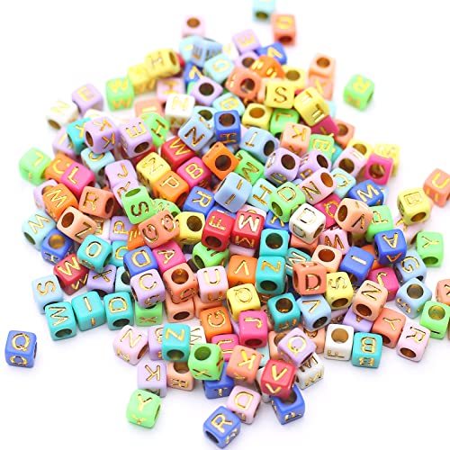 ToBeIT Acrylic Alphabet Letter A-Z Cube Beads 1000 pcs for Jewelry Making, Bracelets, Necklaces(6mm) (6 * 6color-Gold(Green)) - color: color-gold(green)