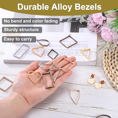 uxcell 25Pcs Alloy Open Bezel Pendants, Rectangle Hollow Frame Pendant Geometric Open Back Frame Pendant for Resin Jewelry Making Earrings Necklace Bracelet DIY, Gold Tone - color: Gold Tone, size: 1.93 x 0.8 inch