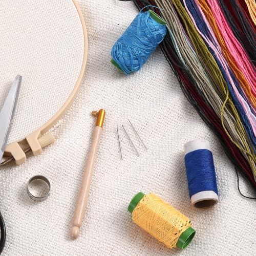Tambour Embroidery Micro Crochet Hook Wood Handle with 3 Needles Tambour Crochet Hooks Embroidery Kit Beads Latch Beaded Needle French Drum Hooks for Sequin Beading Knitting DIY Sewing