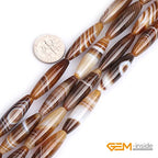 GEM-Inside 8x30mm Natural Brown Botswana Onyx Agate Stone Semi Precious Rice Olive Oval Chakras Beads for Jewelry Making DIY Handmade Craft Supplies 15" - size: Brown-8x30mm