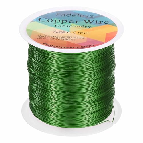 HARFINGTON Wire 328ft Length 26 Gauge Copper Craft Jewelry Wrapping Wire Tarnish Resistant Beading for Jewelry Making Supplies Crafting, Green - color: Green