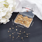 Beebeecraft 100PCS 24K Gold Plated Earring Studs with Loop Ball Post Earring Findings with 100Pcs Butterfly Ear Back for DIY Jewelry Dangle Earring Making(15x7mm, Ball: 4mm) - color: Gold, size: 4mm Ball