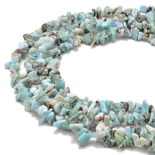 HAAMIIQII 5-8mm Natural Larimar Chips Beads Irregular Freeform Chip Loose Gemstone Beads Semi Precious Stone for Jewelry Making Strand 30 Inch - color: Larimar