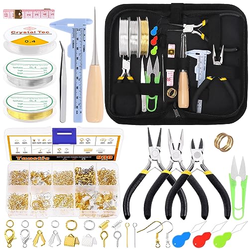 Tanstic Jewelry Making Kit, 951 Pcs with Tools, Pliers, Wires, Findings, Storage Bag for Jewelry Repair and Beading