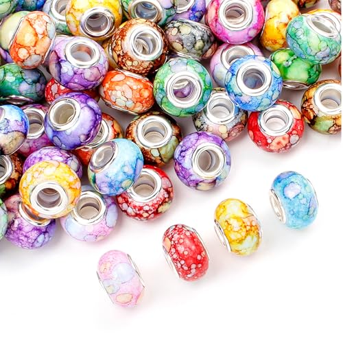 PIPITREE 200PCS Acrylic Beads 9 * 14mm Focal Beads for Pens Acrylic Flat Bulk Bead Ceramic Style Mixed Color 6mm Large Hole Bead for Keychains Beadable Pens DIY Crafts Jewelry Making & Gift Giving - color: Ceramic Style