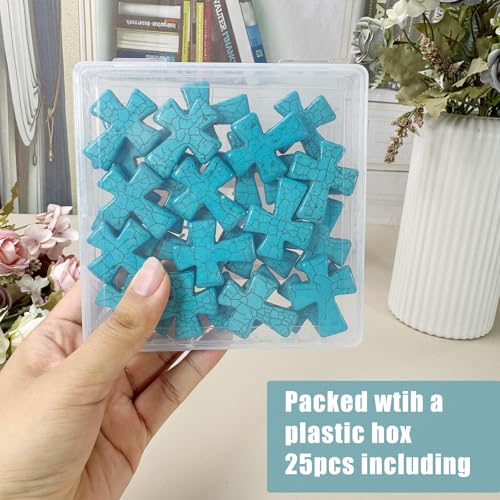 Turquoise Cross Beads for Bracelet Making - 25pcs 30x36mm Natural Semi-Precious Gemstone Loose Spacer Beads for Jewelry, Beading, Earrings & DIY Handmade Crafts - color: Turquoise Cross 30*36mm