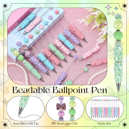 Tondiamo 45 Pcs Full Rhinestone Beadable Pens Bulk Set 15 Glitter Diamond Pens with Cards & Bags Fancy Beaded Pen for Beads DIY Cute Journalling Bling Ballpoint Craft Making(Bow Diamonds) - style: Bow Diamonds