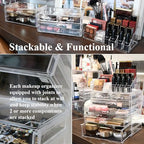 Sea Team 3-Layer Stackable Clear Makeup Organizer with Drawers, Acrylic Plastic Cosmetic Display Case, Jewelry Storage Box for Dresser, Bathroom, Vanity, Countertop (6 Drawers, 1 Lipstick Holder) - size: 6 Drawers, 1 Lipstick Holder