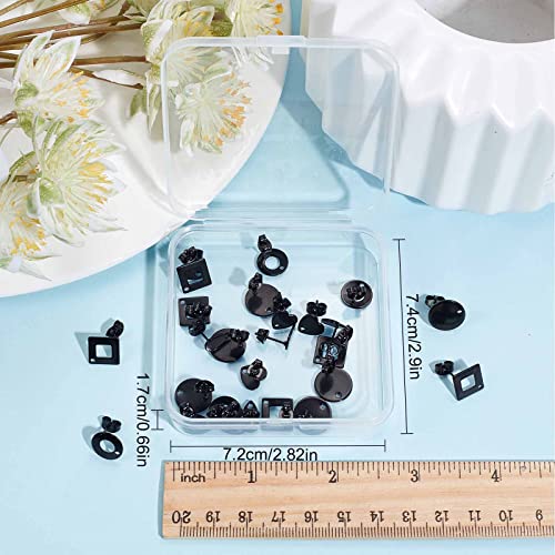 SUNNYCLUE 1 Box 30Pcs 5 Style Black Earring Posts Stainless Steel Earring Post Ear Stud with Loop Metal Earring Studs Flat Round Stud Earrings Ear Nuts for Earrings Jewelry Making DIY Women Crafts - color: 15 Pairs Black Earring Posts Findings