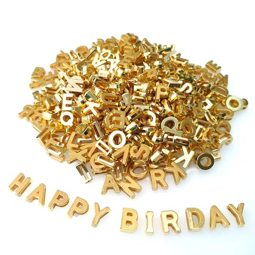 300+ Pieces 9x12mm Big Large Alphabet Letter Beads Charms A-Z Mixed Plastic Shape Loose Bead for Jewelry Making Bracelets Necklaces Key Chains (Golden) - color: Golden, size: 300 Pieces