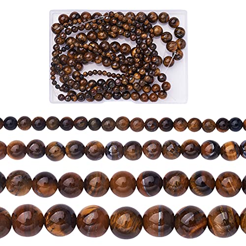 Cheriswelry 4 Strand Round Natural Tiger Eye Stone Beads 4mm 6mm 8mm 10mm Gemstone Loose Spacer Ball Beads Polished Healing Beads for DIY Earring Bracelet Necklace Craft Jewelry Making - color: Natural Tiger Eye