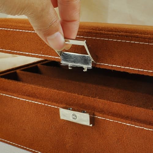 Jewelry Boxes 10 x 10 Inches 2-layer Handle Necklace Holder Organizer Jewellery Women Rings Storage Display Girls Earrings Case Lockable Jewelry Tray GY641 (Caramel) - color: Caramel