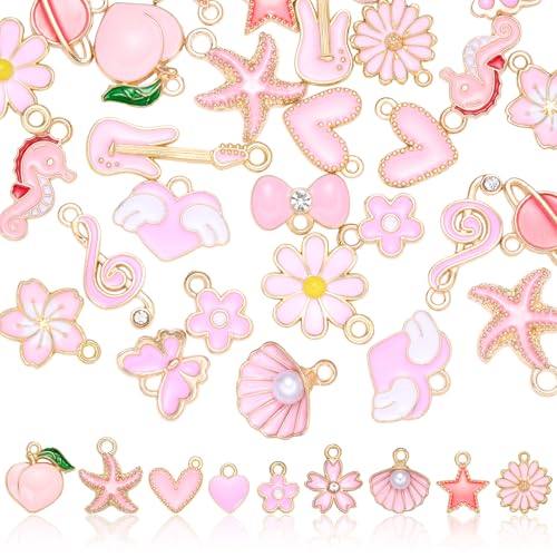 40Pcs Assorted Enamel Charms for Jewelry Making Cute Charms Bulk Pendant for Bracelets Necklace Earring Keychains DIY Supplies - color: Pink