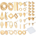 SUNNYCLUE 1 Box 46Pcs 16 Styles Stainless Steel Stud Earring Finding Including 32pcs Hypoallergenic Ear Stud & 14Pcs Ear Nuts for Women Beginners DIY Earring Jewellery Making Crafts, Golden - color: 16 Pairs Golden Tone Stud Earring Findings