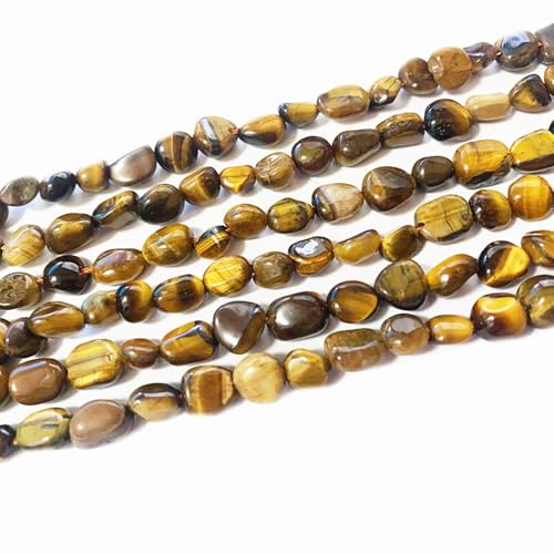 6-8mm Natural Yellow Tiger Eye Nuggets Oval Free Tumbled Pebble Semi Precious Gemstone Loose Stone Beads Approx 15.5 inch for DIY Jewelry Making - color: Yellow Tiger Eye