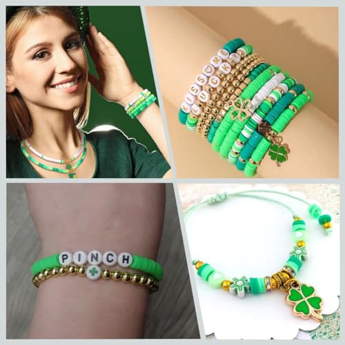 SUNNYCLUE 1 Box 5 Strand 1765~1890Pcs St. Patrick's Day Beads Holiday Polymer Clay Beads Bulk 6mm Flat Parade White Green Clay Bead for Bracelets Beaded Keychain Making Supplies Arts Adults Women - style: Style 3