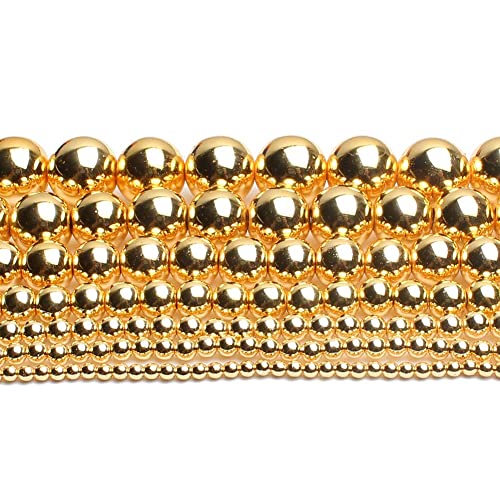 Song Xi 18K Gold Hematite Beads Round Loose Beads for Jewelry Making DIY Bracelets and Necklaces 8mm/45pcs - color: 18k gold, size: 8mm