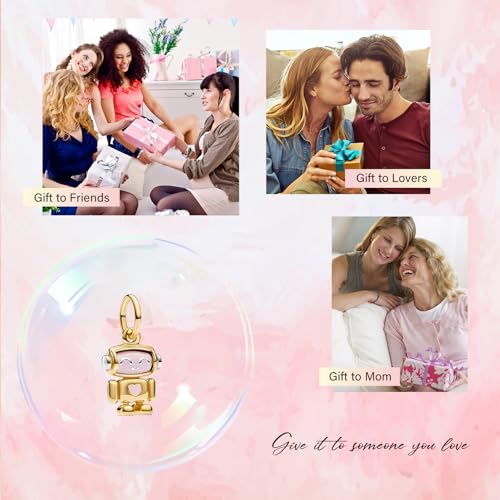 Love Family Friendship Graduation Mothers Nurses Day S925 Bead Pendant Charms for Pandora Bracelets Necklaces, Gifts Women, for Anniversary Birthday Valentines Day Christmas, Silver Gold - style: Robot Charms 14K Gold Plated