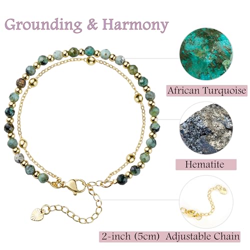 Farfume Crystal Bracelet Beaded Bracelets 4mm Natural Stone Beads Gemstone Handmade Jewelry Valentine's Day Gifts - color: African Turquoise-Grounding & Harmony