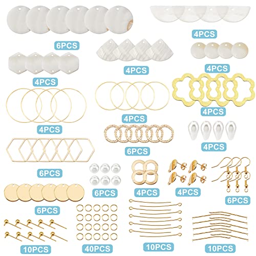 SUNNYCLUE 1 Box DIY 10 Pairs Flat Round Charms Freshwater Shell Charms Pendants Earrings Making Kit Teardrop Beads for Jewelry Making Brass Linking Rings Starters Adult Women Golden Instruction - color: Diy 10 Pairs Flat Round Charms Earrings