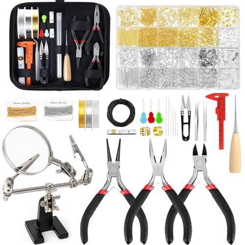 EUIQUE Jewelry Making Supplies Kits Repair Tools for Adults with Pliers, Wires, Necklace Chains, Findings and Helping Hands - color: Black