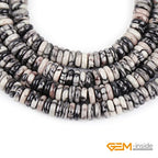 GEM-Inside 2x6mm Natural Webbed Black Picasso Jasper Stone Agate Heishi Disc Rondelle Spacer Beads for Jewelry Making Full 15" Strand Energy Stone Healing Power Crystal - color: Black Picasso Jasper