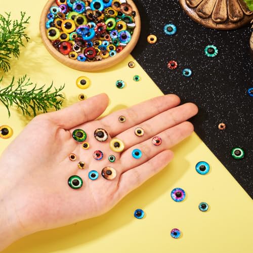 100Pcs/Set Flat Round Transparent Glass Cabochons with Pattern Eye Flatback Glass Dome Flatback Cab Beads for Photo Cameo Jewelry Making Necklace Ring DIY Crafts 8x3mm Eyes - color: 100pcs-8x3mm-Eyes