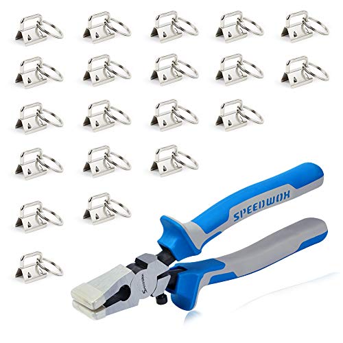 SPEEDWOX 20 Sets of Key Fob Pliers 0.8 Inch Key Fob Hardware with Keychain Split Rings Webbing Fabric Strapping White Nickel Glass Breaking Pliers Tools with Rubber Tips - size: 0.8" White Nickel