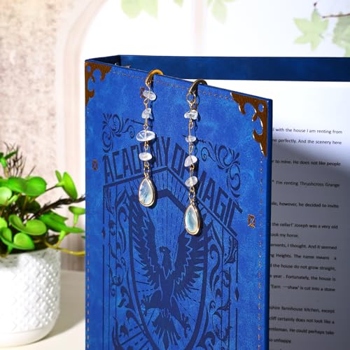 Vintage Metal Bookmark Pendant with Opal Drop Shell&Clear Quartz Crystal Stones Bead Chain-Elegant Opal Bookmarks for Women,Men,Book Lovers,Teachers and Girls(Silver) - style: Silver