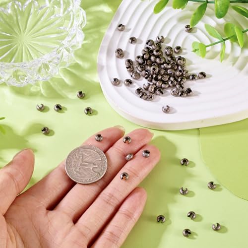 Pandahall 100pcs Brass Crimp Beads Covers 4mm Textured Half Round Crimp Bead Knot Covers for Jewelry Making(Gunmetal) - color: Gunmetal, size: 4mm Diameter