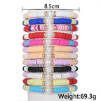 COLORFUL BLING 5-12Pcs Bohemian Love Heart Bead Bracelets for Women Vinyl Disc Heishi Surfer Stackable Stretch Bracelet Summer Beach Boho Jewelry - color: 12pcs pearl