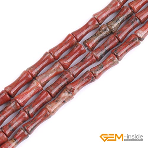 GEM-Inside 30Pcs 5x12mm Natural Red Flower Jasper Stone Plant Bamboo Knot Bone Charms Beads for Jewelry Making Power Energy Chakra Stone Beads - color: Red Flower Jasper