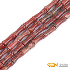 GEM-Inside 30Pcs 5x12mm Natural Red Flower Jasper Stone Plant Bamboo Knot Bone Charms Beads for Jewelry Making Power Energy Chakra Stone Beads - color: Red Flower Jasper