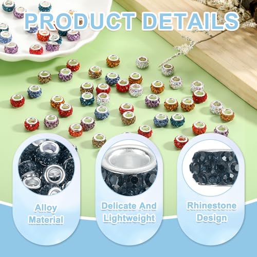 uxcell 50Pcs European Large Hole Beads, Rhinestone Craft Bead Crystal Charm Spacer Beads for Pens Bracelet Making Necklace DIY Craft, Navy Blue - color: Navy Blue
