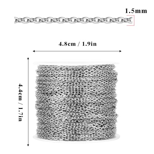 66 Feet Stainless Steel Chains Bulk, 1.5mm 304 Stainless Steel Chains Flat Cable Link Chain Roll Spool for Jewelry Making DIY Craft - color: Stainless Steel, size: 1.5mm Width