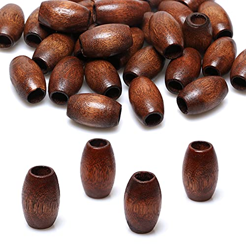20 Pieces Large Oval Wood Beads 30 x 20mm Brown Wooden Beads Large Hole for Crafts Tan Dyed Wood Tube Beads for Macrame/Bead Crafts Making/Home Decors (10mm Hole) - color: 30x20mm, Tan#20pcs
