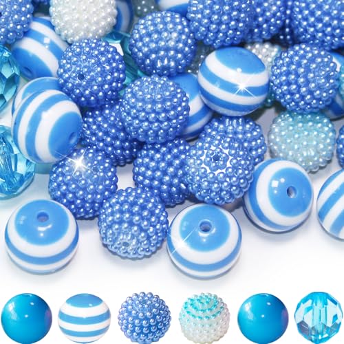 48 Pcs 20mm Beads for Pens Bubblegum Bead Light Blue Crystal Acrylic Round Chunky Bead Sparkly Large Balls Beads for Pen Beadable Keychain Bracelet Necklace DIY Jewelry Making Supplies - color: Light blue Color