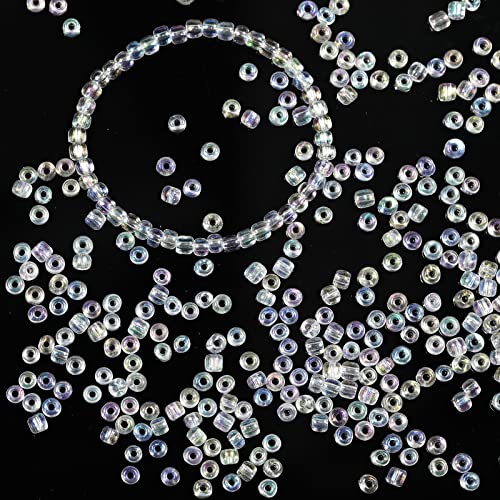 Bala&Fillic Raibow Clear Color 4mm Seed Beads About 1200pcs/100Grams in Bag, 6/0 Glass Craft Beads for Making Bracelet and Necklace (Raibow Clear) - color: Raibow Clear -4mm