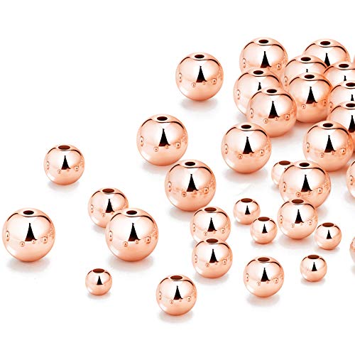 WILLBOND 1200 Pcs Round Spacer Beads for Jewelry Making 4/6/8 mm Smooth Ball Beaded Seamless Loose Ball Embellishments with Holes for Stackable Bracelet Craft(Rose Gold) - color: Rose Gold