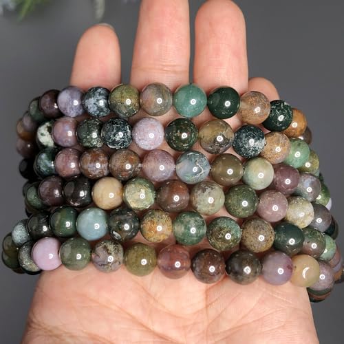 Indian Agate 6mm 60 Pcs Stone Beads for Jewelry Making Large Beads Bracelet Keychain Loose Round Smooth Gemstone Beads Necklace Earrings DIY Arts and Crafts Natural Stone Beads ﻿ - color: Indian Agate, size: 6mm