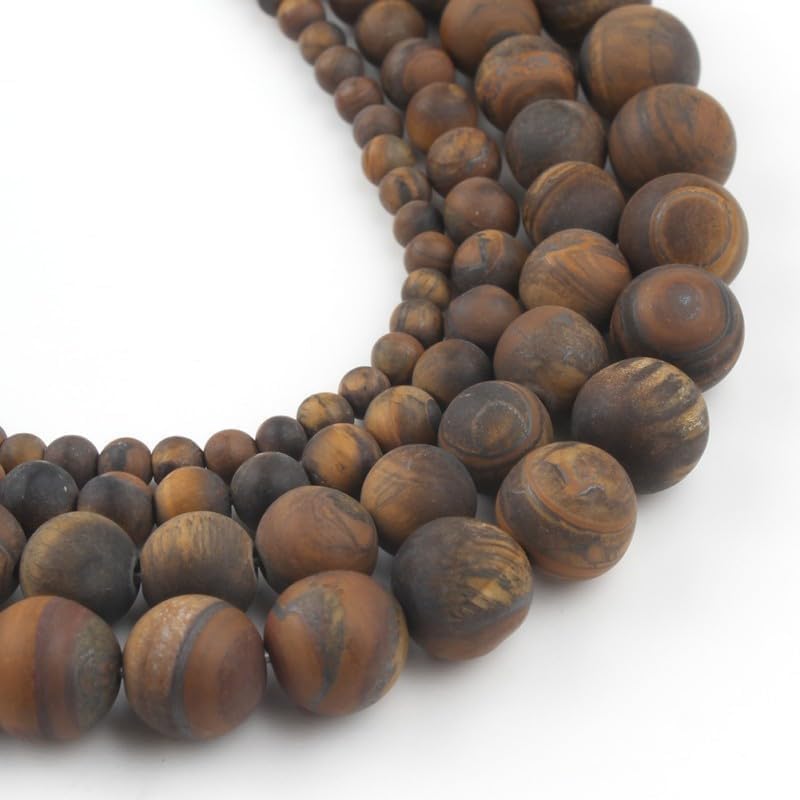 Stone Beads, 45pcs Matte Classic Tiger Eye, 8mm Round Loose Beads for Jewelry Making, Bracelets, with Bag, String & Card - color: Matte Classic Tiger Eye, size: 8mm