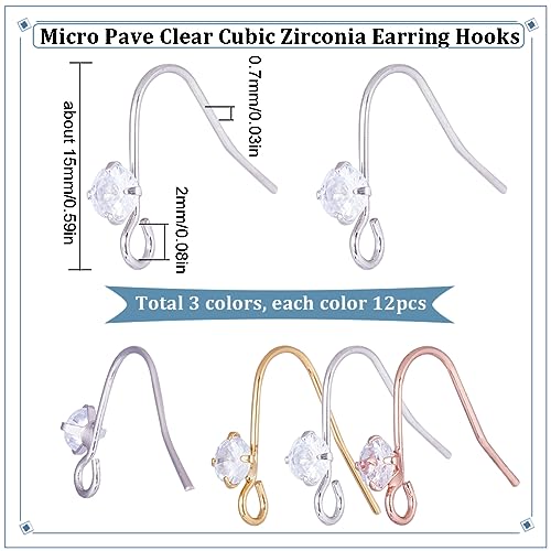SUNNYCLUE 1 Box 36Pcs Rhinestone Earring Hooks Earring Fish Hooks Ear Wires Fish Hooks Crystal Cubic Zirconia Earring Findings Ear Wire Hooks for Jewelry Making Accessories DIY Dangle Earrings Craft - color: 36pcs Rhinestone Earring Hooks Mixed Color