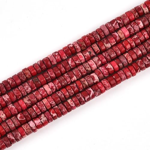190pcs 4x2mm Red Natural Sea Sediment Imperial Jasper Heishi Disc Rondelle Spacer Stone Semi Precious Gemstone Loose Beads for Jewelry Making 15 Inch - color: Red Imperial, size: 4x2mm