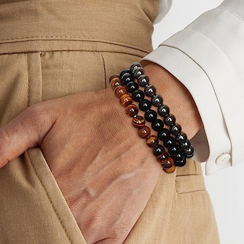 3 PCS Healing Crystal Bracelets for Women 8mm Natural Stone Beaded Stretch Bracelet Amethyst Jewelry Gifts - color: 04 8mm Tiger eye