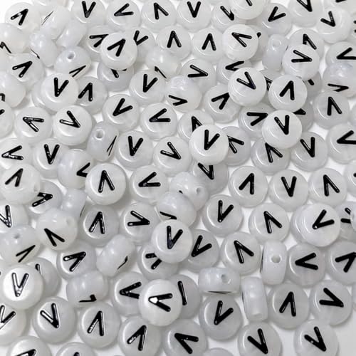 200PCS Letter Beads Glow in The Dark 4x7mm Acrylic Alphabet Letter V Beads for Jewelry Making Bracelet - color: V-200PCS