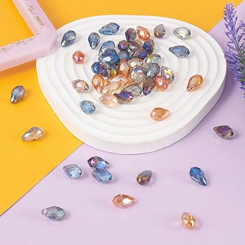 Craftdady 50Pcs Teardrop Glass Beads Faceted Mixed Colors Lustered Drop Spacer Loose Beads 8x13mm Briolette Top Drilled for Jewelry Craft Making - color: Mixed Colors, 13x8mm