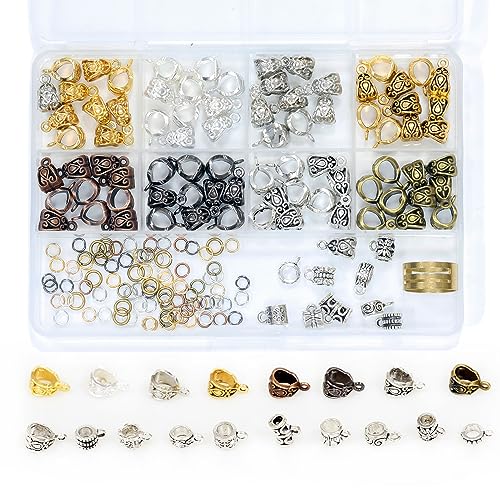 stino Metal Charms for Jewelry Making 100gram, Bulk Tibetan Silver & Gold Plated Trinkets for Earring Necklace Jewelry Making and Findings - color: Bails Mixed Color