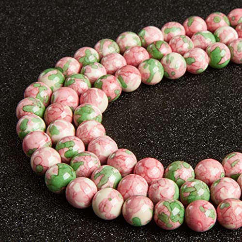 150pcs 8mm Green Red Rain Flower Beads Natural Gemstone Beads Round Loose Beads for Jewelry Making - color: Green Red Rain Flower, size: 8mm