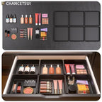 CHANCETSUI Black Stackable Vanity Organizer Trays: Thick Makeup Holder for Countertop, Shallow Drawers