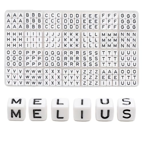 MELIUS 252Pcs 10x10mm Acrylic Large Letter Beads, Square Big Alphabet Paracord Beads for Jewelry Making, DIY Necklaces Collars, Key Chains, Bracelets (White)